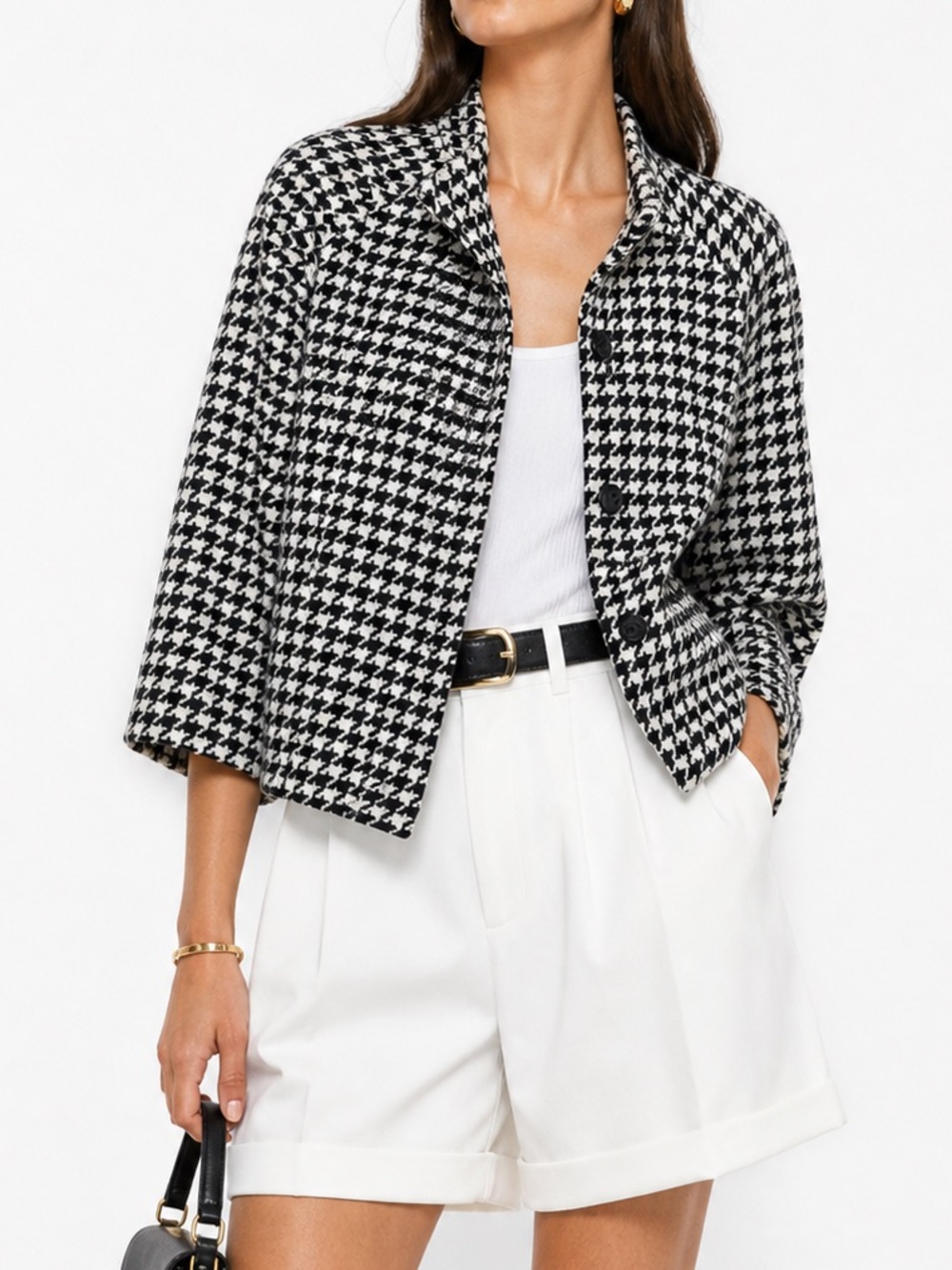 Banana‎ Republic Black & White Houndstooth Wool & Cotton Blend Crop Jacket Small